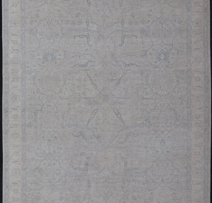 Very Large Modern Afghan Oushak with Soft Floral Motifs on Light Blue Background. Keivan Woven Arts; rug AWR - 17608 Country of Origin: Afghanistan Type: Oushak Design: Floral. Measures: 13'2 x 19'9 This grandiose Oushak features a wide border, sh... - Keivan Woven ArtsAWR - 17608 - 25048Rug