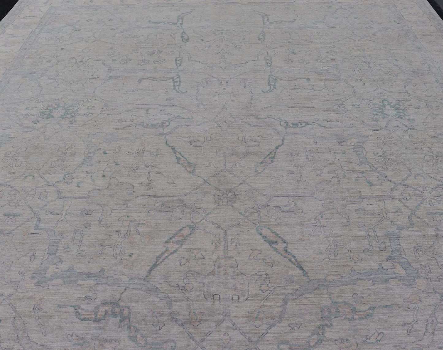 Very Large Modern Afghan Oushak with Soft Floral Motifs on Light Blue Background. Keivan Woven Arts; rug AWR - 17608 Country of Origin: Afghanistan Type: Oushak Design: Floral. Measures: 13'2 x 19'9 This grandiose Oushak features a wide border, sh... - Keivan Woven ArtsAWR - 17608 - 25048Rug
