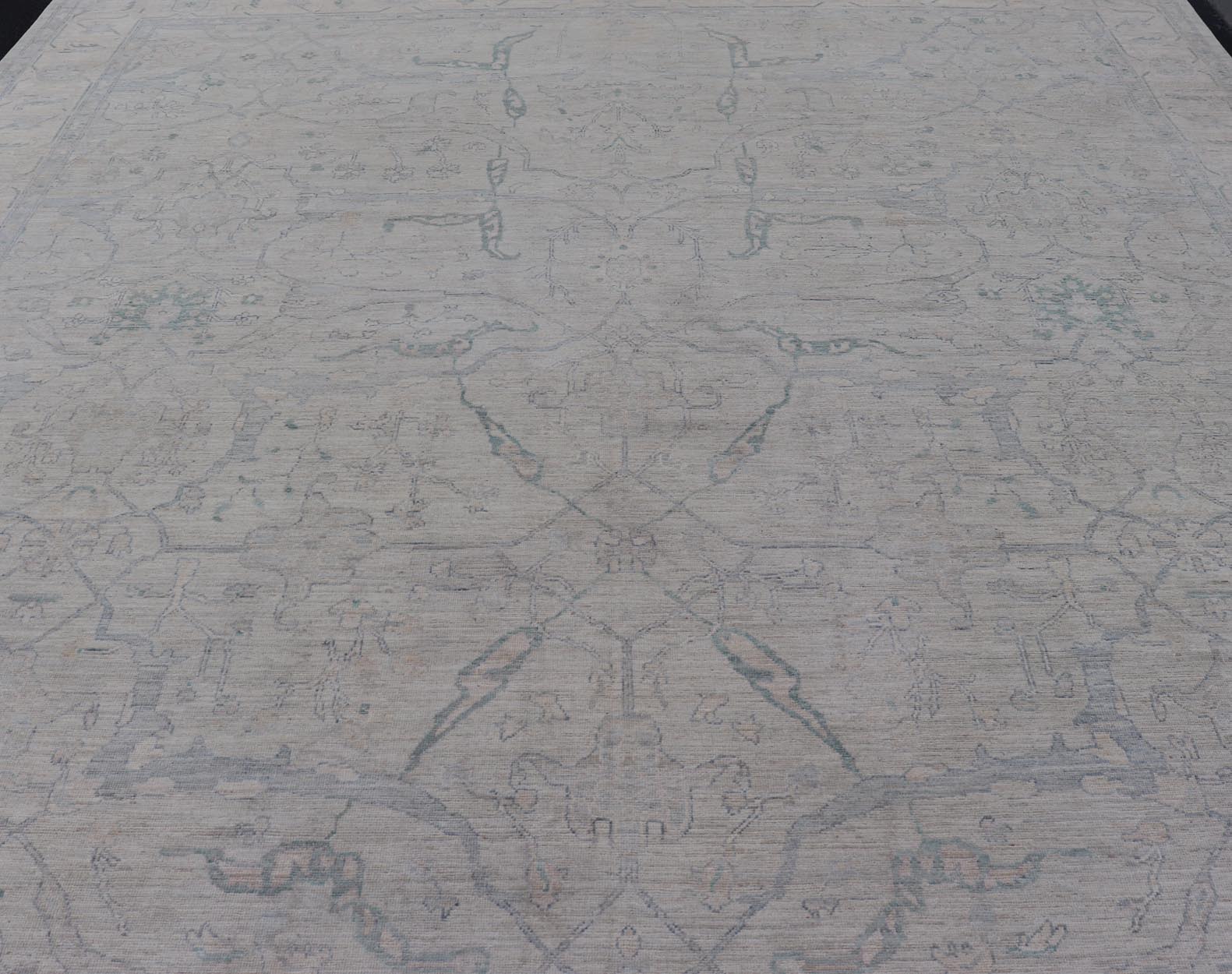 Very Large Modern Afghan Oushak with Soft Floral Motifs on Light Blue Background. Keivan Woven Arts; rug AWR - 17608 Country of Origin: Afghanistan Type: Oushak Design: Floral. Measures: 13'2 x 19'9 This grandiose Oushak features a wide border, sh... - Keivan Woven ArtsAWR - 17608 - 25048Rug