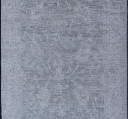 Modern Tribal Oushak with a Cream Border and Light Gray - Green Background. Keivan Woven Arts: rug / AWR - 17770 / Country of Origin: Afghanistan; Type: Oushak; Design: Medallion, Tribal Medallion, All - Over. Measures: 3'10 x 6'0 A Oushak featuring... - Keivan Woven ArtsAWR - 17770 - 25054