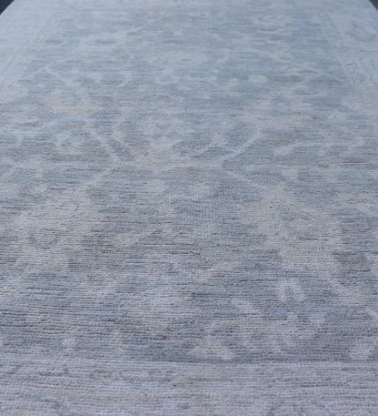 Modern Tribal Oushak with a Cream Border and Light Gray - Green Background. Keivan Woven Arts: rug / AWR - 17770 / Country of Origin: Afghanistan; Type: Oushak; Design: Medallion, Tribal Medallion, All - Over. Measures: 3'10 x 6'0 A Oushak featuring... - Keivan Woven ArtsAWR - 17770 - 25054