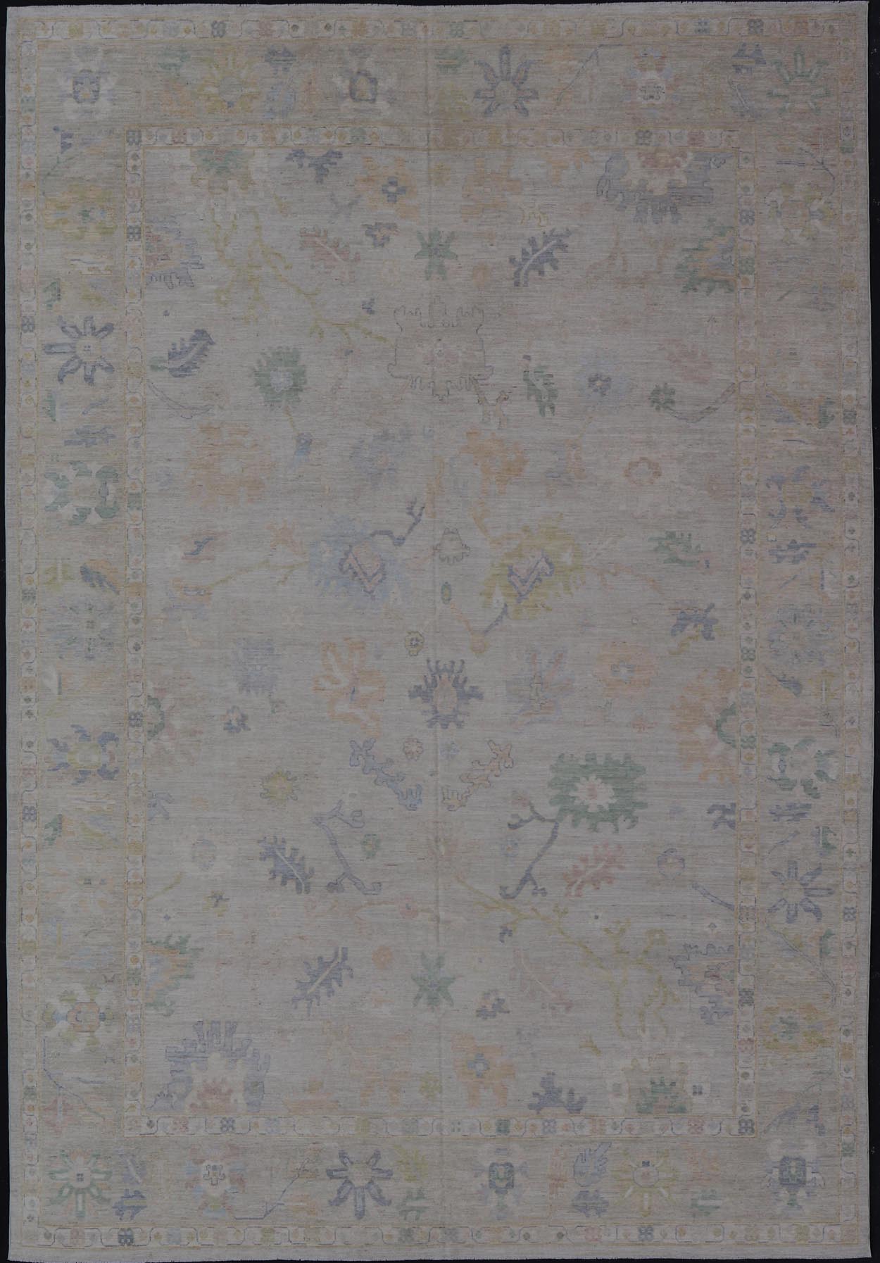 Large Oushak Rug with Floral Motifs & Muted Colorful Tones on Neutral Background. Large Oushak Rug with Floral Motifs & Muted Colorful Tones by Keivan Woven Arts. Keivan Woven Arts; rug AWR - 17857 Country of Origin: Afghanistan Type: Oushak Desi... - Keivan Woven ArtsAWR - 17857 - 25066Rug