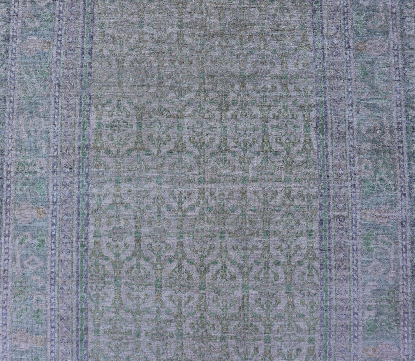 Sub - Geometric Paisley Designed Rug with Muted Tones of Green and Brown. Keivan Woven Arts rug AWR - 17859 Country of Origin: Afghanistan Type: Tabriz Design: Geometric, Mosaic Medallion Key Words. Measures: 4'0 x 11'8 This hand - knotted Tabriz fea... - Keivan Woven ArtsAWR - 17859 - 25072