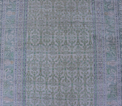 Sub - Geometric Paisley Designed Rug with Muted Tones of Green and Brown. Keivan Woven Arts rug AWR - 17859 Country of Origin: Afghanistan Type: Tabriz Design: Geometric, Mosaic Medallion Key Words. Measures: 4'0 x 11'8 This hand - knotted Tabriz fea... - Keivan Woven ArtsAWR - 17859 - 25072