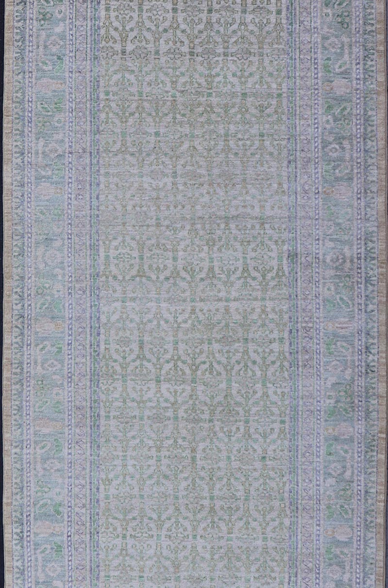 Sub - Geometric Paisley Designed Rug with Muted Tones of Green and Brown. Keivan Woven Arts rug AWR - 17859 Country of Origin: Afghanistan Type: Tabriz Design: Geometric, Mosaic Medallion Key Words. Measures: 4'0 x 11'8 This hand - knotted Tabriz fea... - Keivan Woven ArtsAWR - 17859 - 25072