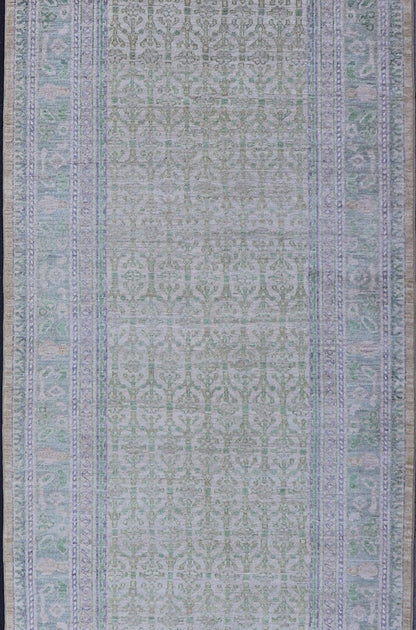 Sub - Geometric Paisley Designed Rug with Muted Tones of Green and Brown. Keivan Woven Arts rug AWR - 17859 Country of Origin: Afghanistan Type: Tabriz Design: Geometric, Mosaic Medallion Key Words. Measures: 4'0 x 11'8 This hand - knotted Tabriz fea... - Keivan Woven ArtsAWR - 17859 - 25072