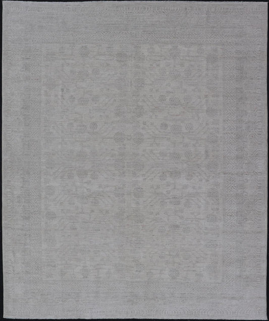 Modern All - Over Floral Khotan with Light Gray Background And Neutral Colors. Keivan Woven Arts rug AWR - 17900 Country of Origin: Afghanistan Type: Khotan Design: Floral, All - Over, Abstract Floral. Measures: 8'0 x 9'11 This Khotan was hand - knotted ... - Keivan Woven ArtsAWR - 17900 - 24922Rugs