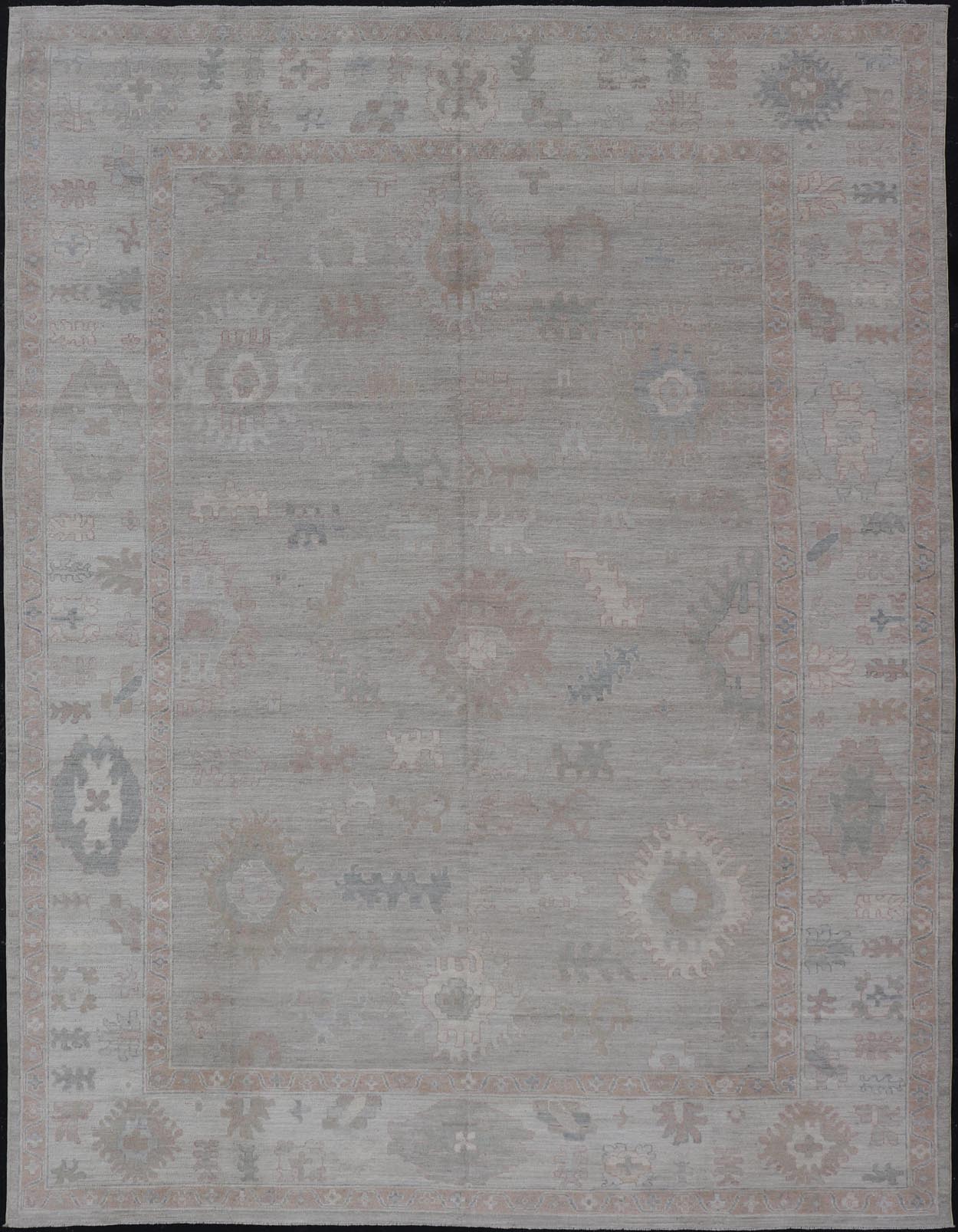 All - Over Floral Modern Oushak with Light Tan Background and Cream Border. Keivan Woven Arts rug AWR - 17919 Country of Origin: Afghanistan Type: Oushak Design: Floral, all - over, abstract floral. Measures: 10'1 x 13'10 This Oushak was hand knotted ... - Keivan Woven ArtsAWR - 17919 - 25078Rug