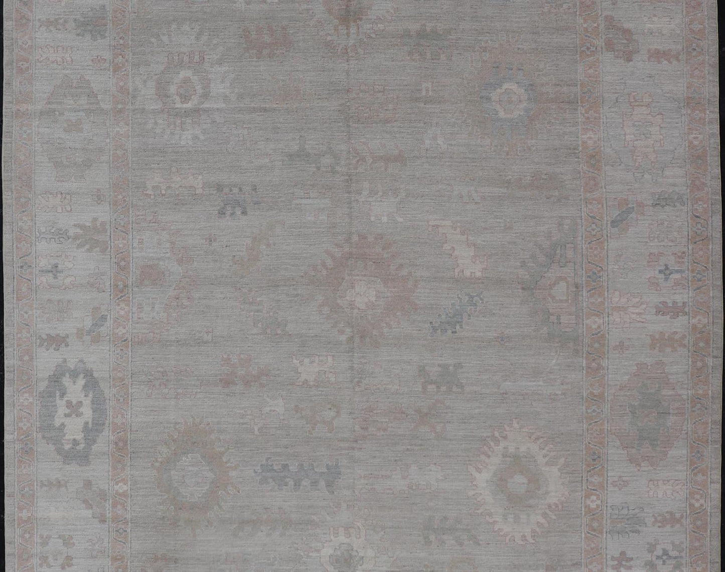 All - Over Floral Modern Oushak with Light Tan Background and Cream Border. Keivan Woven Arts rug AWR - 17919 Country of Origin: Afghanistan Type: Oushak Design: Floral, all - over, abstract floral. Measures: 10'1 x 13'10 This Oushak was hand knotted ... - Keivan Woven ArtsAWR - 17919 - 25078Rug