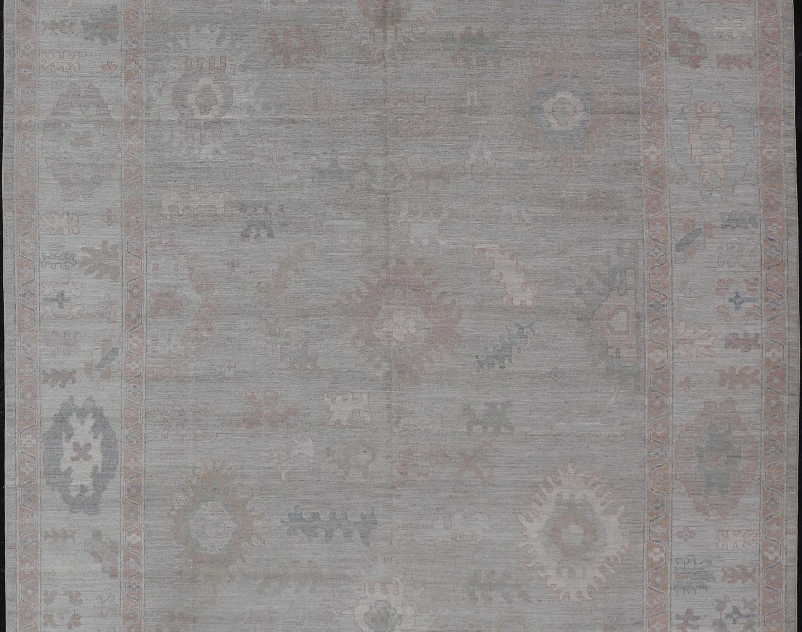 All - Over Floral Modern Oushak with Light Tan Background and Cream Border. Keivan Woven Arts rug AWR - 17919 Country of Origin: Afghanistan Type: Oushak Design: Floral, all - over, abstract floral. Measures: 10'1 x 13'10 This Oushak was hand knotted ... - Keivan Woven ArtsAWR - 17919 - 25078Rug
