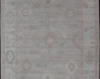 All - Over Floral Modern Oushak with Light Tan Background and Cream Border. Keivan Woven Arts rug AWR - 17919 Country of Origin: Afghanistan Type: Oushak Design: Floral, all - over, abstract floral. Measures: 10'1 x 13'10 This Oushak was hand knotted ... - Keivan Woven ArtsAWR - 17919 - 25078Rug