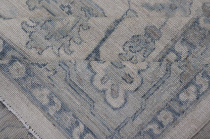 Measures: 10'6 x 14'0 Keivan Woven Arts Modern Oushak on Light Cream Background and Blue Design. Keivan Woven Arts; rug AWR - 355 Country of Origin: Afghanistan Type: Oushak Design. The border and field are covered in floral - like motifs filled wit... - Keivan Woven ArtsAWR - 355 - 27442Rug