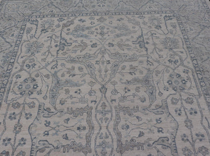Measures: 10'6 x 14'0 Keivan Woven Arts Modern Oushak on Light Cream Background and Blue Design. Keivan Woven Arts; rug AWR - 355 Country of Origin: Afghanistan Type: Oushak Design. The border and field are covered in floral - like motifs filled wit... - Keivan Woven ArtsAWR - 355 - 27442Rug