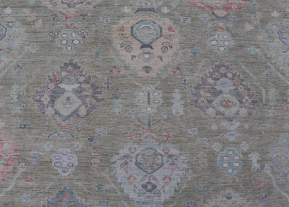 Measures: 9'1 x 12'0 Keivan Woven Arts Hand - Knotted Transitional Neutral Oushak Rug. Keivan Woven Arts; rug AWR - 378 / Country of Origin: Afghanistan Type: Oushak Design: All - Over, Floral. Above lays a modest Oushak - styled floral design reaching... - Keivan Woven ArtsAWR - 378 - 27448Rug