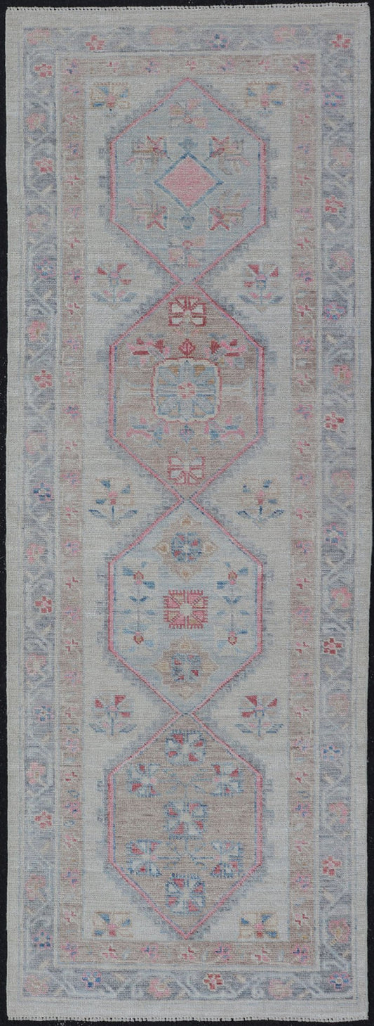 Modern Oushak Runner With Cream Background and Floral Medallions Modern Oushak Runner With Cream Background and Floral Medallions Keivan Woven Arts; rug AWR - 4039 Country of Origin: Afghanistan Type: Oushak Circa 2010 Measures: 2'8 x 8'2 ... - Keivan Woven ArtsAWR - 4039 - 15486Rug