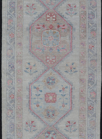 Modern Oushak Runner With Cream Background and Floral Medallions Modern Oushak Runner With Cream Background and Floral Medallions Keivan Woven Arts; rug AWR - 4039 Country of Origin: Afghanistan Type: Oushak Circa 2010 Measures: 2'8 x 8'2 ... - Keivan Woven ArtsAWR - 4039 - 15486Rug