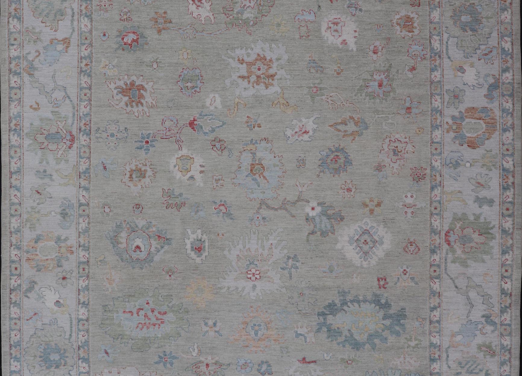 Measures: 10'2 x 13'9 Keivan Woven Arts Modern Oushak Rug in All - Over Floral Motifs. Keivan Woven Arts; rug AWR - 440 Country of Origin: Afghanistan Type: Oushak Design: All - Over, Floral. - Keivan Woven ArtsAWR - 440 - 27460Rug