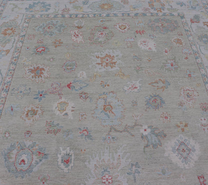 Measures: 10'2 x 13'9 Keivan Woven Arts Modern Oushak Rug in All - Over Floral Motifs. Keivan Woven Arts; rug AWR - 440 Country of Origin: Afghanistan Type: Oushak Design: All - Over, Floral. - Keivan Woven ArtsAWR - 440 - 27460Rug