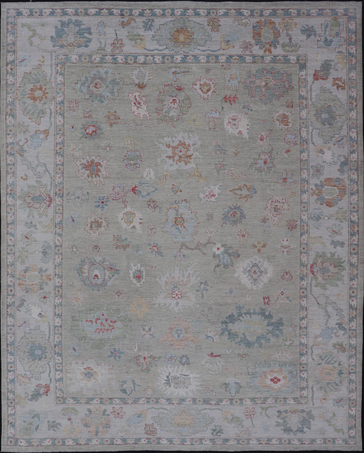 Measures: 10'2 x 13'9 Keivan Woven Arts Modern Oushak Rug in All - Over Floral Motifs. Keivan Woven Arts; rug AWR - 440 Country of Origin: Afghanistan Type: Oushak Design: All - Over, Floral. - Keivan Woven ArtsAWR - 440 - 27460Rug