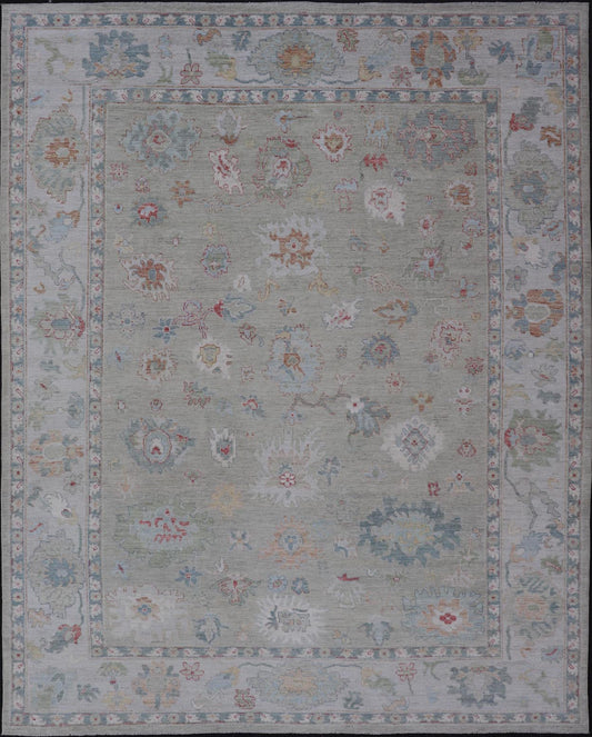 Measures: 10'2 x 13'9 Keivan Woven Arts Modern Oushak Rug in All - Over Floral Motifs. Keivan Woven Arts; rug AWR - 440 Country of Origin: Afghanistan Type: Oushak Design: All - Over, Floral. - Keivan Woven ArtsAWR - 440 - 27460Rug