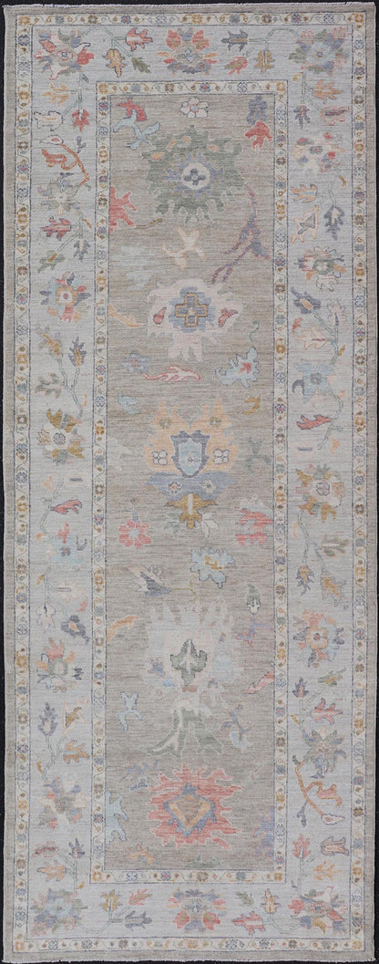 Measures: 4'1 x 11'5 Gallery Oushak Runner by Keivan Woven Arts with Floral Design. Keivan Woven Arts; rug AWR - 460 Country of Origin: Afghanistan Type: Oushak Design: Medallion, Motif, Floral Motif. This modern piece holds all - over design in th... - Keivan Woven ArtsAWR - 460 - 27466Rug
