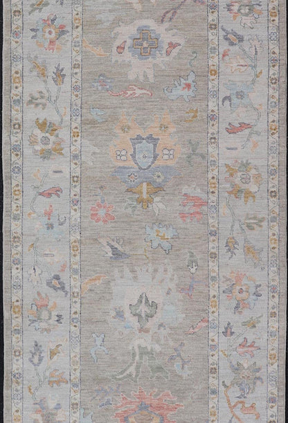 Measures: 4'1 x 11'5 Gallery Oushak Runner by Keivan Woven Arts with Floral Design. Keivan Woven Arts; rug AWR - 460 Country of Origin: Afghanistan Type: Oushak Design: Medallion, Motif, Floral Motif. This modern piece holds all - over design in th... - Keivan Woven ArtsAWR - 460 - 27466Rug