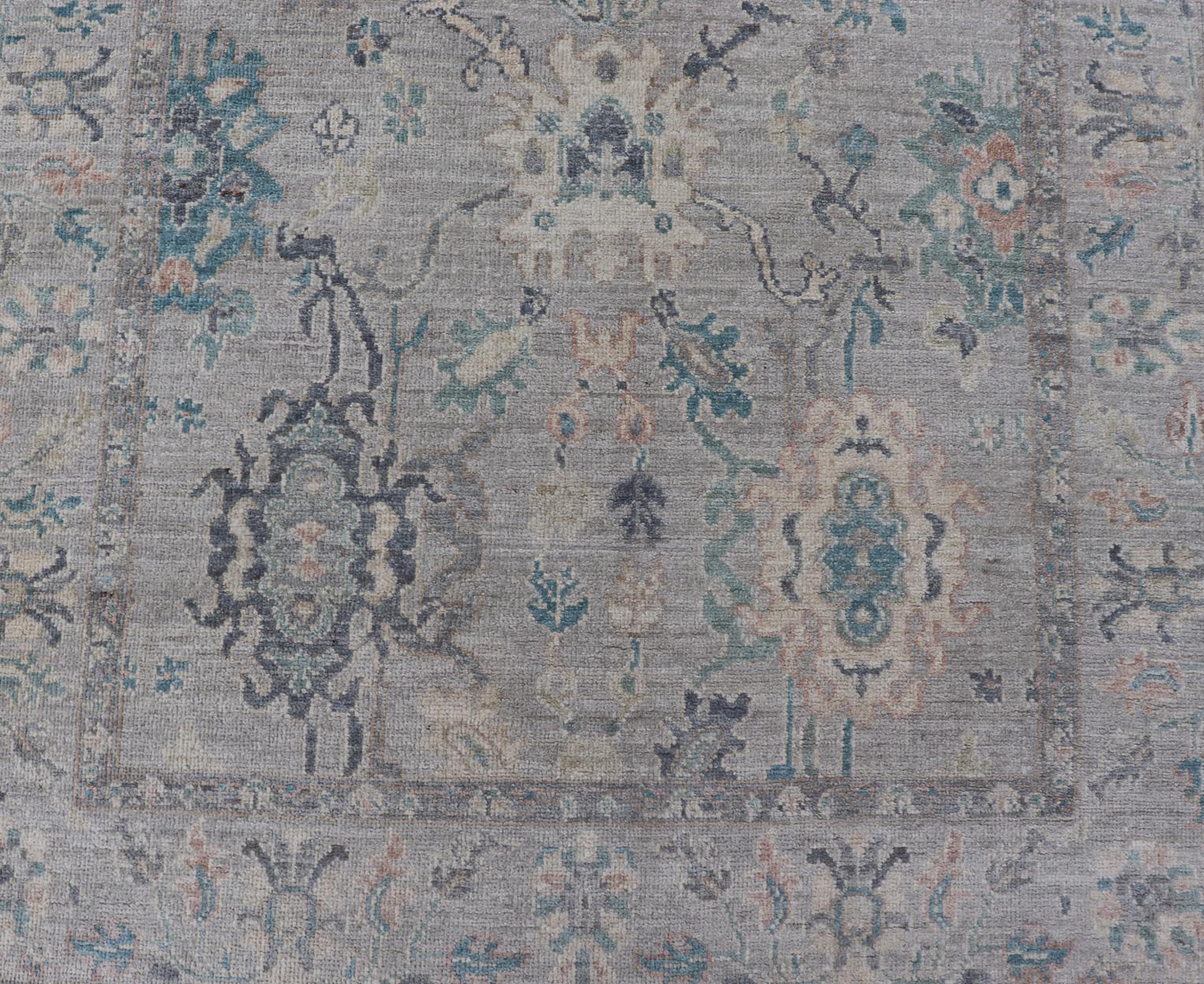 Measures: 4'2 x 23'8 Keivan Woven Arts Collection of Large Modern Tabriz Gallery in Muted Tones. Keivan Woven Arts rug AWR - 468 Country of Origin: Afghanistan Type: Tabriz Design: Floral, Mosaic Medallion. - Keivan Woven ArtsAWR - 468 - 27472Rug