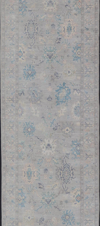 Measures: 4'2 x 23'8 Keivan Woven Arts Collection of Large Modern Tabriz Gallery in Muted Tones. Keivan Woven Arts rug AWR - 468 Country of Origin: Afghanistan Type: Tabriz Design: Floral, Mosaic Medallion. - Keivan Woven ArtsAWR - 468 - 27472Rug