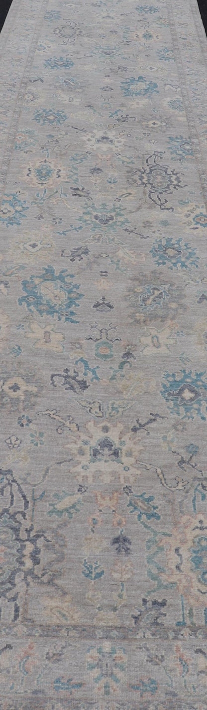Measures: 4'2 x 23'8 Keivan Woven Arts Collection of Large Modern Tabriz Gallery in Muted Tones. Keivan Woven Arts rug AWR - 468 Country of Origin: Afghanistan Type: Tabriz Design: Floral, Mosaic Medallion. - Keivan Woven ArtsAWR - 468 - 27472Rug