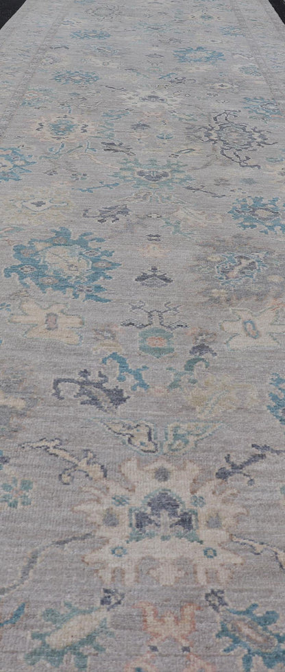 Measures: 4'2 x 23'8 Keivan Woven Arts Collection of Large Modern Tabriz Gallery in Muted Tones. Keivan Woven Arts rug AWR - 468 Country of Origin: Afghanistan Type: Tabriz Design: Floral, Mosaic Medallion. - Keivan Woven ArtsAWR - 468 - 27472Rug