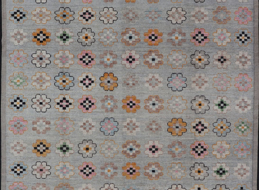 Modern Hand - Knotted Rug in Wool with Modern All - Over Flower Design On A Light Gray Field. Keivan Woven Arts; rug AWR - 4995, country of origin / type: Afghanistan / Modern Casual, circa Early - 21th Century. Measures: 9'9 x 11'6 This modern c... - Keivan Woven ArtsAWR - 4995 - 17142