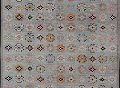 Modern Hand - Knotted Rug in Wool with Modern All - Over Flower Design On A Light Gray Field. Keivan Woven Arts; rug AWR - 4995, country of origin / type: Afghanistan / Modern Casual, circa Early - 21th Century. Measures: 9'9 x 11'6 This modern c... - Keivan Woven ArtsAWR - 4995 - 17142Rug