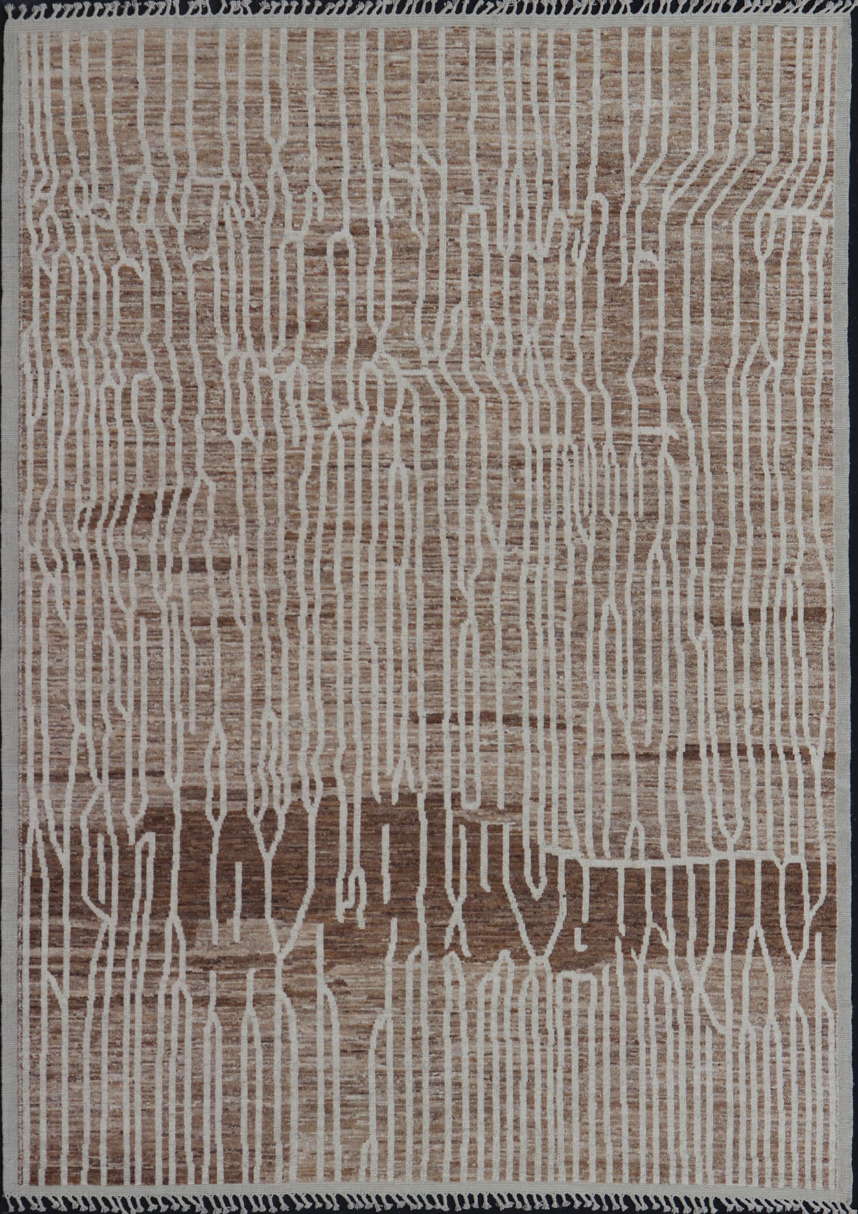 Keivan Woven Arts Hand - Knotted Wool Moroccan Rug with Abstract modern Design in Cream, Taupe, and L. Brown Keivan Woven Arts; rug AWR - 5020, country of origin / type: Afghanistan / Modern Casual, circa Early - 21th Century. Measures: 10'5 x 14'1 ... - Keivan Woven ArtsAWR - 5020 - 17154Rug