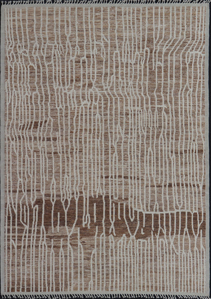 Keivan Woven Arts Hand - Knotted Wool Moroccan Rug with Abstract modern Design in Cream, Taupe, and L. Brown Keivan Woven Arts; rug AWR - 5020, country of origin / type: Afghanistan / Modern Casual, circa Early - 21th Century. Measures: 10'5 x 14'1 ... - Keivan Woven ArtsAWR - 5020 - 17154Rug