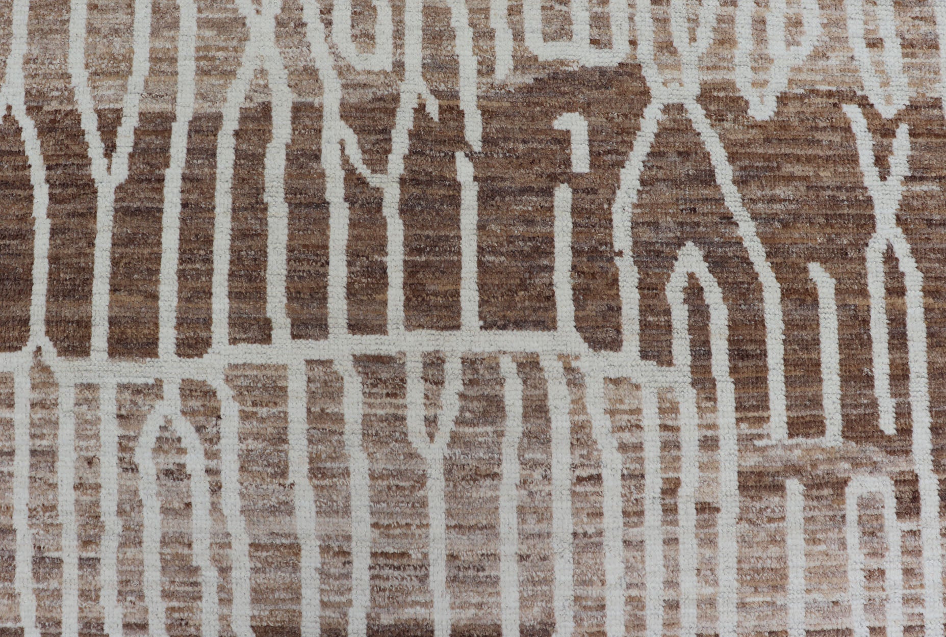 Keivan Woven Arts Hand - Knotted Wool Moroccan Rug with Abstract modern Design in Cream, Taupe, and L. Brown Keivan Woven Arts; rug AWR - 5020, country of origin / type: Afghanistan / Modern Casual, circa Early - 21th Century. Measures: 10'5 x 14'1 ... - Keivan Woven ArtsAWR - 5020 - 17154Rug