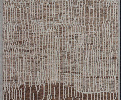 Keivan Woven Arts Hand - Knotted Wool Moroccan Rug with Abstract modern Design in Cream, Taupe, and L. Brown Keivan Woven Arts; rug AWR - 5020, country of origin / type: Afghanistan / Modern Casual, circa Early - 21th Century. Measures: 10'5 x 14'1 ... - Keivan Woven ArtsAWR - 5020 - 17154Rug