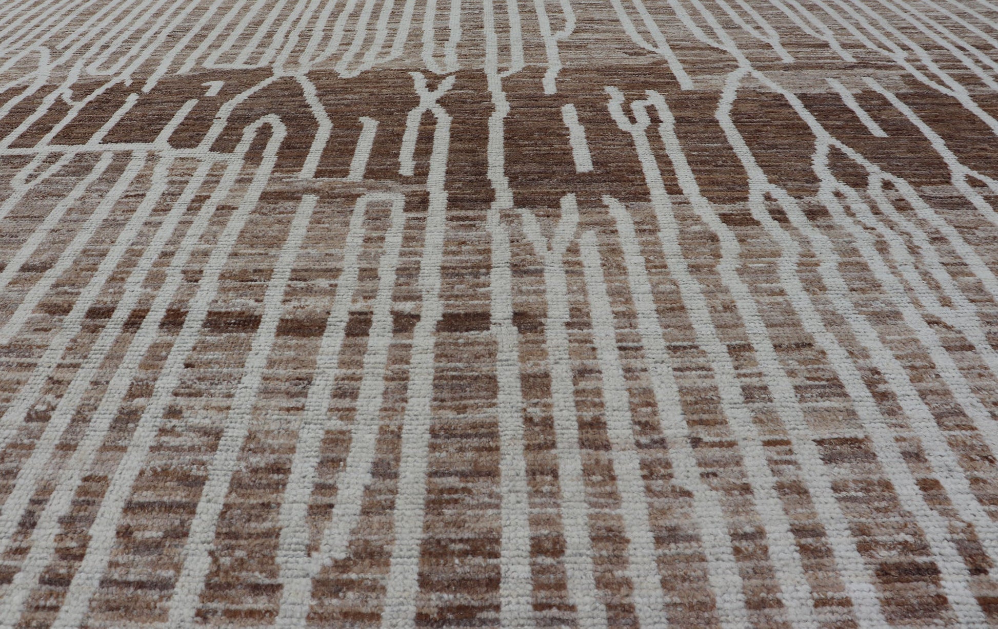 Keivan Woven Arts Hand - Knotted Wool Moroccan Rug with Abstract modern Design in Cream, Taupe, and L. Brown Keivan Woven Arts; rug AWR - 5020, country of origin / type: Afghanistan / Modern Casual, circa Early - 21th Century. Measures: 10'5 x 14'1 ... - Keivan Woven ArtsAWR - 5020 - 17154Rug