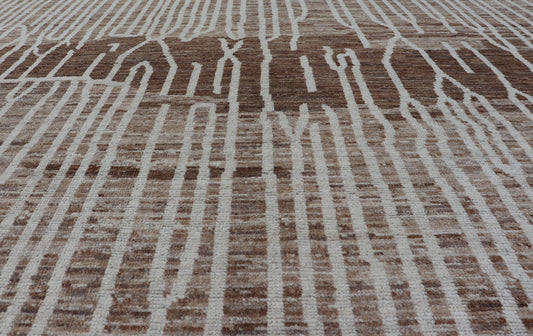 Keivan Woven Arts Hand - Knotted Wool Moroccan Rug with Abstract modern Design in Cream, Taupe, and L. Brown Keivan Woven Arts; rug AWR - 5020, country of origin / type: Afghanistan / Modern Casual, circa Early - 21th Century. Measures: 10'5 x 14'1 ... - Keivan Woven ArtsAWR - 5020 - 17154Rug