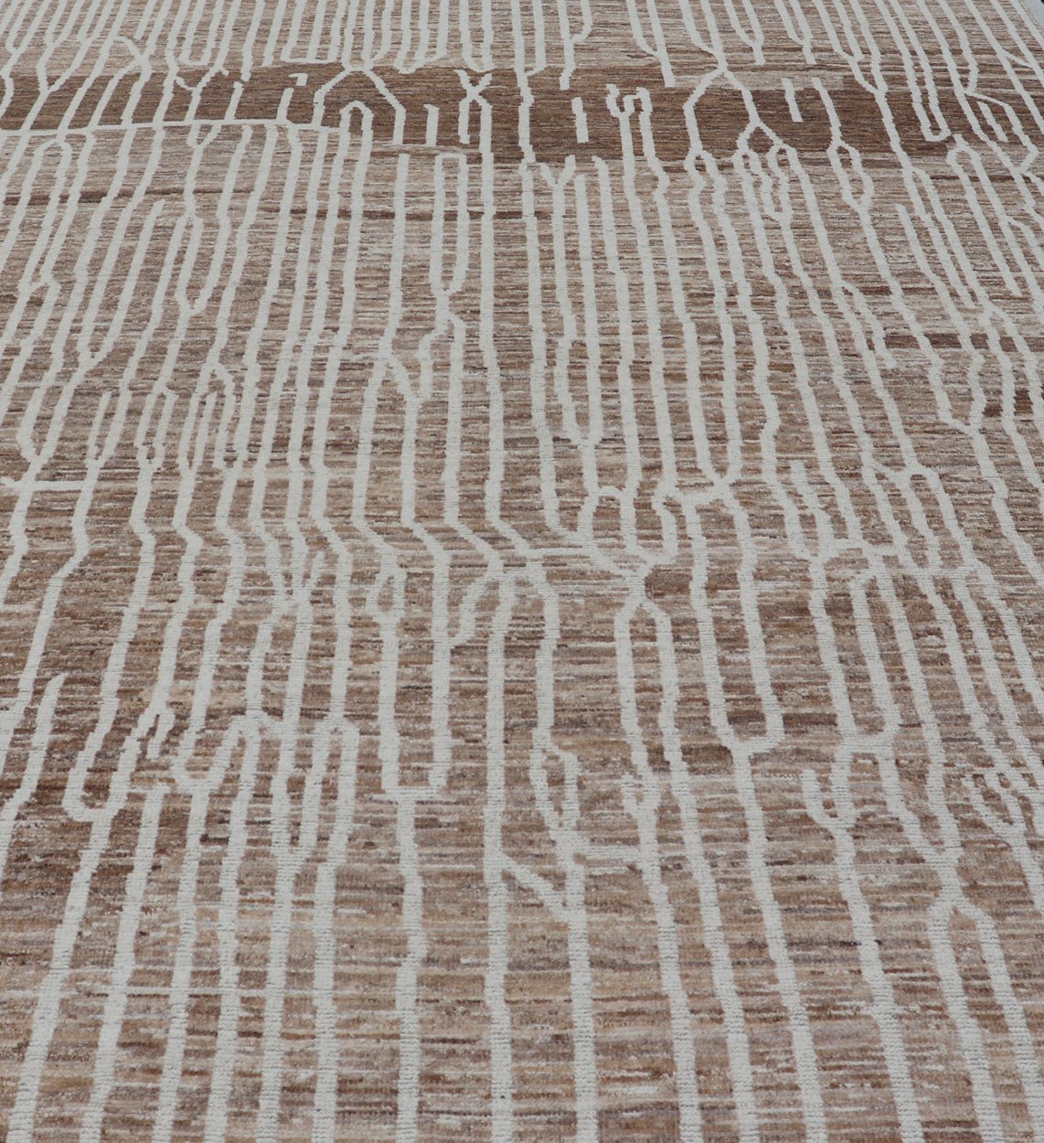 Keivan Woven Arts Hand - Knotted Wool Moroccan Rug with Abstract modern Design in Cream, Taupe, and L. Brown Keivan Woven Arts; rug AWR - 5020, country of origin / type: Afghanistan / Modern Casual, circa Early - 21th Century. Measures: 10'5 x 14'1 ... - Keivan Woven ArtsAWR - 5020 - 17154Rug