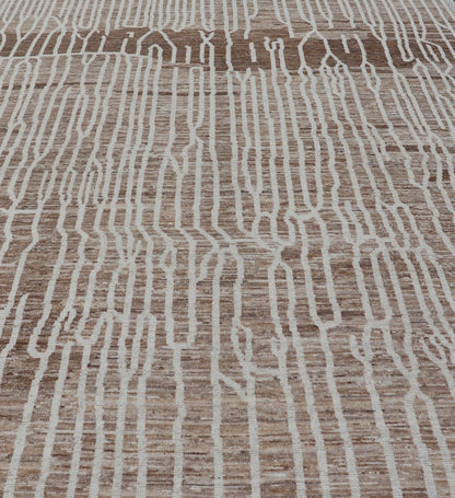 Keivan Woven Arts Hand - Knotted Wool Moroccan Rug with Abstract modern Design in Cream, Taupe, and L. Brown Keivan Woven Arts; rug AWR - 5020, country of origin / type: Afghanistan / Modern Casual, circa Early - 21th Century. Measures: 10'5 x 14'1 ... - Keivan Woven ArtsAWR - 5020 - 17154Rug