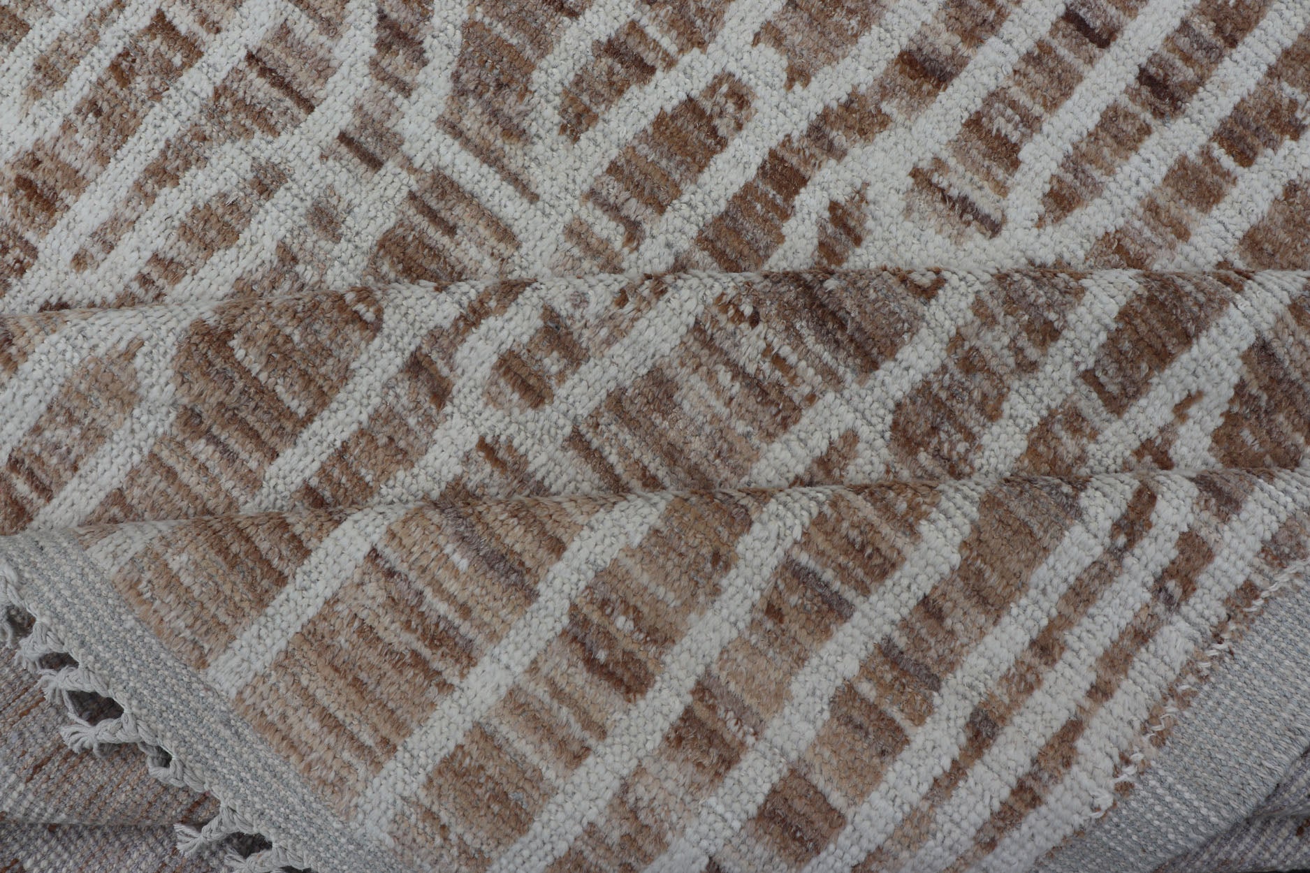 Keivan Woven Arts Hand - Knotted Wool Moroccan Rug with Abstract modern Design in Cream, Taupe, and L. Brown Keivan Woven Arts; rug AWR - 5020, country of origin / type: Afghanistan / Modern Casual, circa Early - 21th Century. Measures: 10'5 x 14'1 ... - Keivan Woven ArtsAWR - 5020 - 17154Rug
