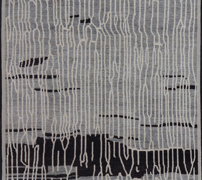 Keivan Woven Arts Hand - Knotted Wool Moroccan Rug with Abstract modern Design in Cream, Gray, and Charcoal by Keivan Woven Arts; rug/ AWR - 5034, country of origin / type: Afghanistan / Modern Casual, circa Early - 21th Century. Measures: 10'2 x 13'1... - Keivan Woven ArtsAWR - 5034 - 17160Rug