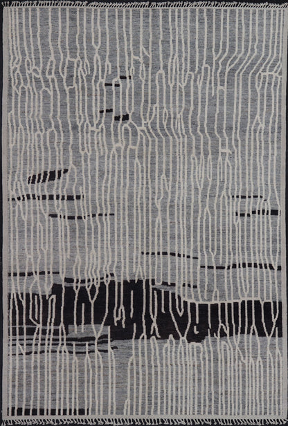 Keivan Woven Arts Hand - Knotted Wool Moroccan Rug with Abstract modern Design in Cream, Gray, and Charcoal by Keivan Woven Arts; rug/ AWR - 5034, country of origin / type: Afghanistan / Modern Casual, circa Early - 21th Century. Measures: 10'2 x 13'1... - Keivan Woven ArtsAWR - 5034 - 17160Rug