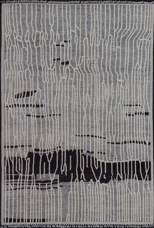 Keivan Woven Arts Hand - Knotted Wool Moroccan Rug with Abstract modern Design in Cream, Gray, and Charcoal by Keivan Woven Arts; rug/ AWR - 5034, country of origin / type: Afghanistan / Modern Casual, circa Early - 21th Century. Measures: 10'2 x 13'1... - Keivan Woven ArtsAWR - 5034 - 17160Rug