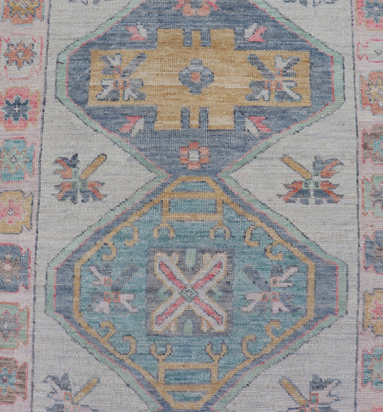 Colorful Modern Oushak Runner With Diamond Medallions and Multi - Tier Border Colorful Modern Oushak Runner With Diamond Medallions and Multi - Tier Border, Keivan Woven Arts; rug AWR - 5089 / Country of Origin: Afghanistan Type: Oushak Design: Medall... - Keivan Woven ArtsAWR - 5089 - 17328Rug