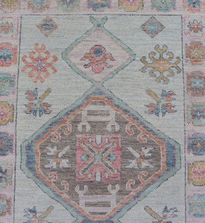 Colorful Modern Oushak Runner With Diamond Medallions and Multi - Tier Border Colorful Modern Oushak Runner With Diamond Medallions and Multi - Tier Border, Keivan Woven Arts; rug AWR - 5089 / Country of Origin: Afghanistan Type: Oushak Design: Medall... - Keivan Woven ArtsAWR - 5089 - 17328Rug