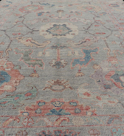 Modern All - Over Floral Oushak With a Light Blue - Gray Background And Multi - Colors. Keivan Woven Arts; rug AWR - 5109 Country of Origin: Afghanistan Type: Oushak Design: Floral, All - Over, Abstract Floral Measures: 5'0 x 7'6 This modern floral... - Keivan Woven ArtsAWR - 5109 - 17166Rug