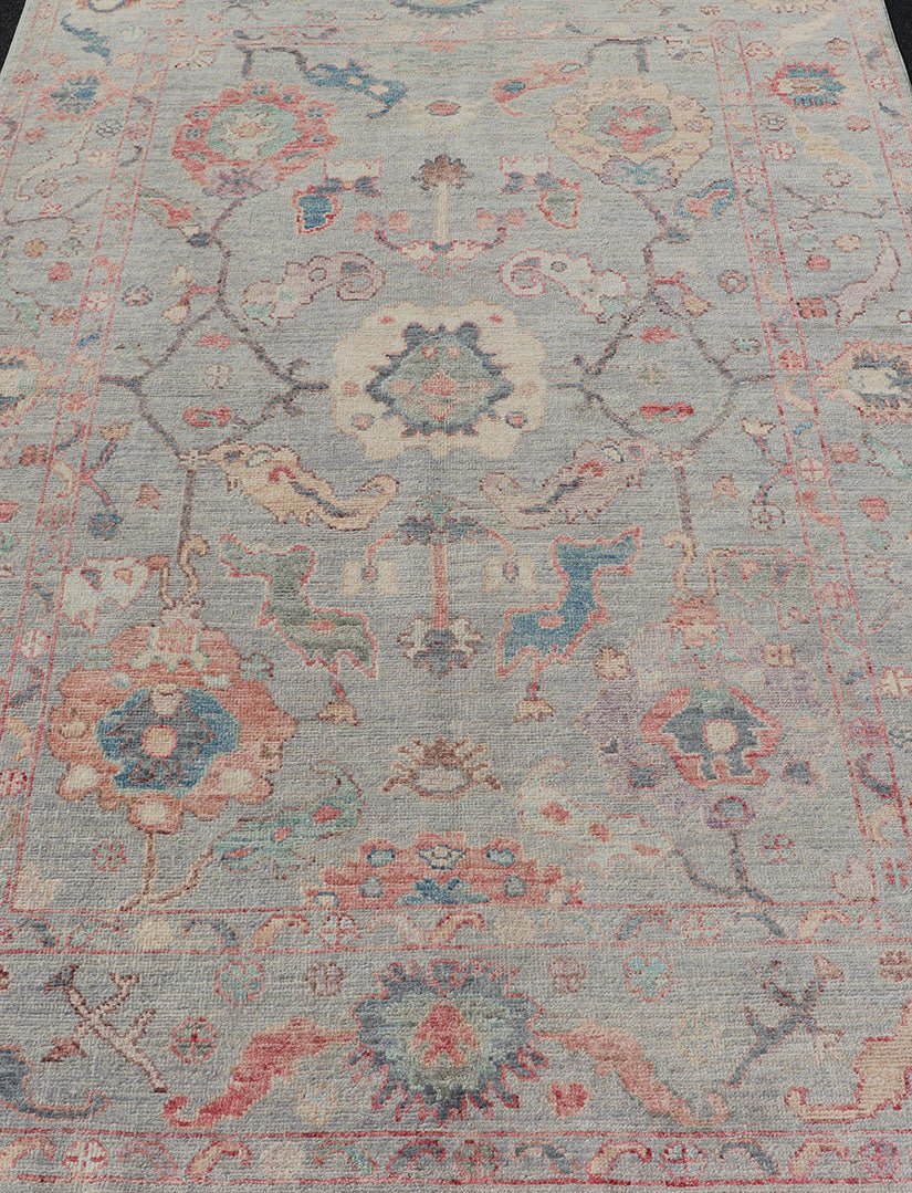 Modern All - Over Floral Oushak With a Light Blue - Gray Background And Multi - Colors. Keivan Woven Arts; rug AWR - 5109 Country of Origin: Afghanistan Type: Oushak Design: Floral, All - Over, Abstract Floral Measures: 5'0 x 7'6 This modern floral... - Keivan Woven ArtsAWR - 5109 - 17166Rug