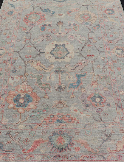 Modern All - Over Floral Oushak With a Light Blue - Gray Background And Multi - Colors. Keivan Woven Arts; rug AWR - 5109 Country of Origin: Afghanistan Type: Oushak Design: Floral, All - Over, Abstract Floral Measures: 5'0 x 7'6 This modern floral... - Keivan Woven ArtsAWR - 5109 - 17166Rug