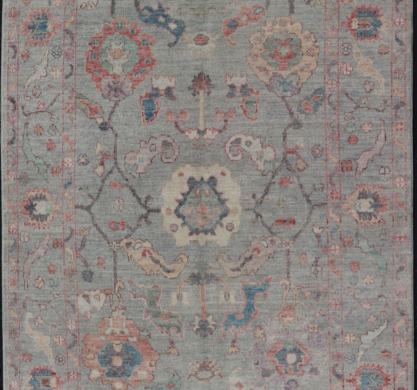 Modern All - Over Floral Oushak With a Light Blue - Gray Background And Multi - Colors. Keivan Woven Arts; rug AWR - 5109 Country of Origin: Afghanistan Type: Oushak Design: Floral, All - Over, Abstract Floral Measures: 5'0 x 7'6 This modern floral... - Keivan Woven ArtsAWR - 5109 - 17166Rug